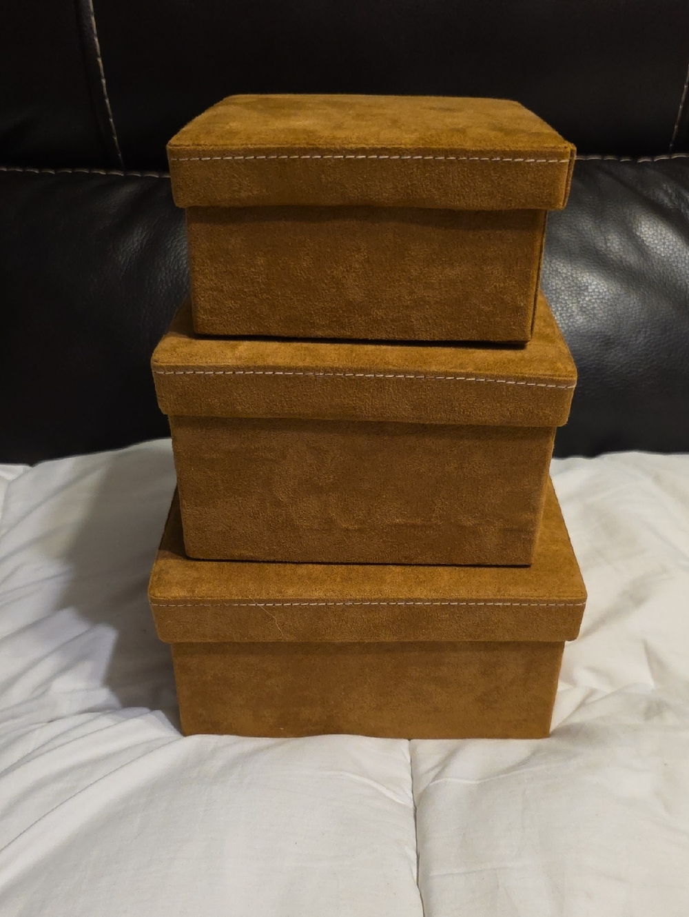 Jen Taylor Nesting Boxes Faux Suede Set Of 3